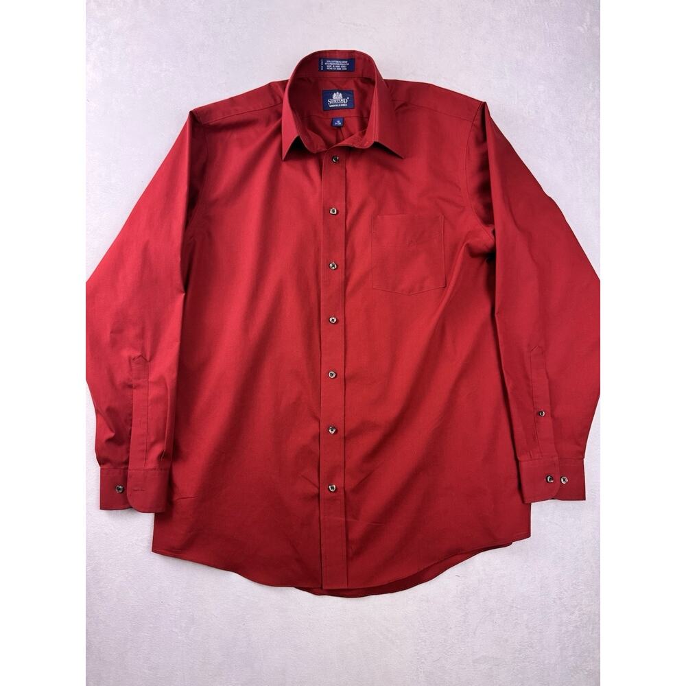 Stafford Red Wrinkle Free Dress Shirt Men’s 16 34/35 Button Front Pocket EUC